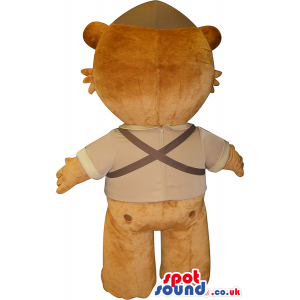 Cute Brown Teddy Bear Mascot With A Cap And Shirt - Custom