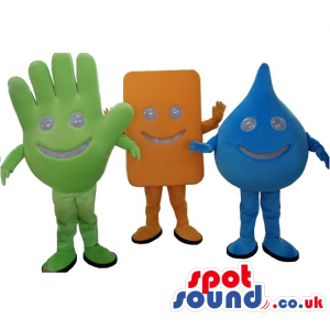 Three Mascots: Hand, Rectangle And Drop - Custom Mascots