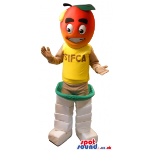 Orange Fruit Head Mascot With Yellow T-Shirt - Custom Mascots