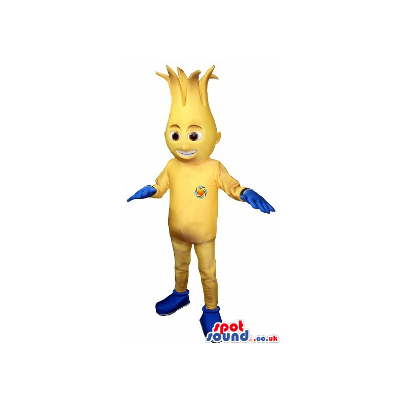 Funny Yellow Mascot With Blue Shoes And Gloves - Custom Mascots