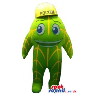 Green Cactus Mascot With A Yellow Cap - Custom Mascots