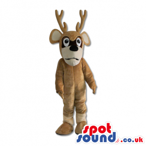 Brown And Beige Shy Reindeer Plush Mascot - Custom Mascots