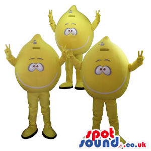 3 Yellow Lemon Mascots With Faces - Custom Mascots