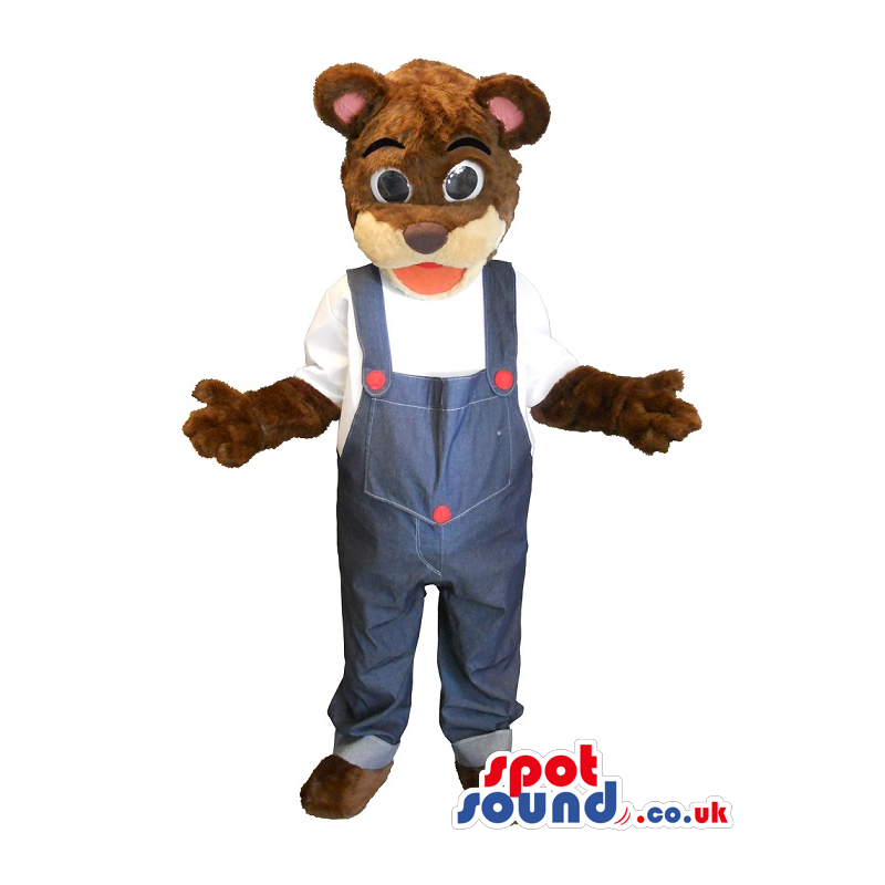 Brown Bear Plush Mascot Wearing Overalls - Custom Mascots