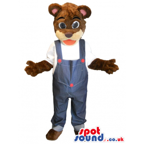 Brown Bear Plush Mascot Wearing Overalls - Custom Mascots
