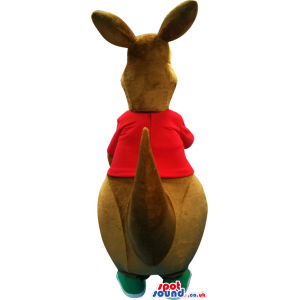 Brown Kangaroo Plush Mascot With A Red T-Shirt - Custom Mascots