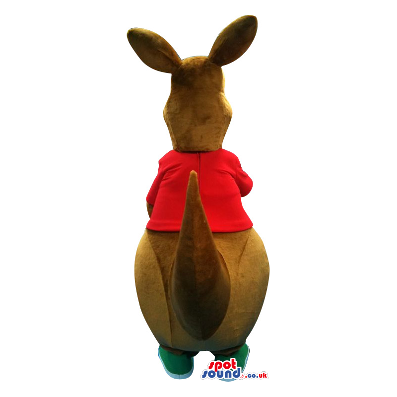 Brown Kangaroo Plush Mascot With A Red T-Shirt - Custom Mascots
