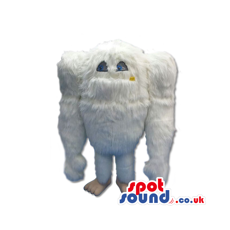 White Hairy Creature Mascot With Blue Eyes - Custom Mascots