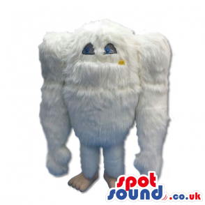 White Hairy Creature Mascot With Blue Eyes - Custom Mascots