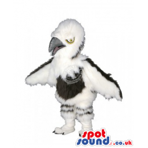 White Hairy Bird Mascot With Black Tummy - Custom Mascots