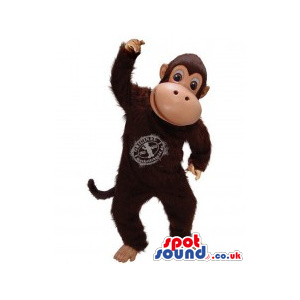 Dark Brown Monkey Plush Mascot With Logo - Custom Mascots