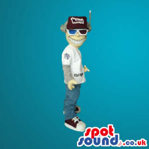 Col Boy Mascot Wearing A T-Shirt And 3D Glasses - Custom Mascots