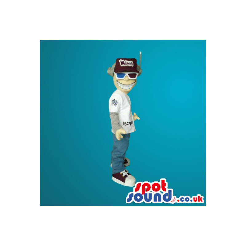 Col Boy Mascot Wearing A T-Shirt And 3D Glasses - Custom Mascots