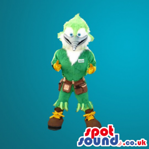 Funny Bird Mascot Wearing Worker Clothes And Tools - Custom