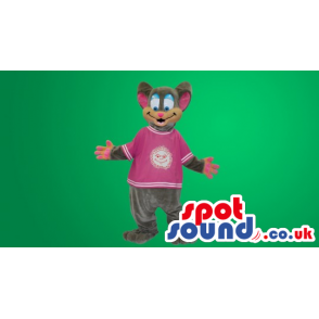 Funny Grey Mouse With Pink Shirt With Logo - Custom Mascots