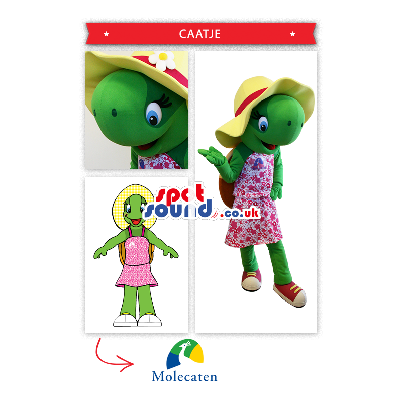Green Frog Girl Mascot With A Dress And Hat - Custom Mascots