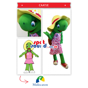 Green Frog Girl Mascot With A Dress And Hat - Custom Mascots