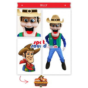 Cowboy Mascot With Big Smile And Hat - Custom Mascots