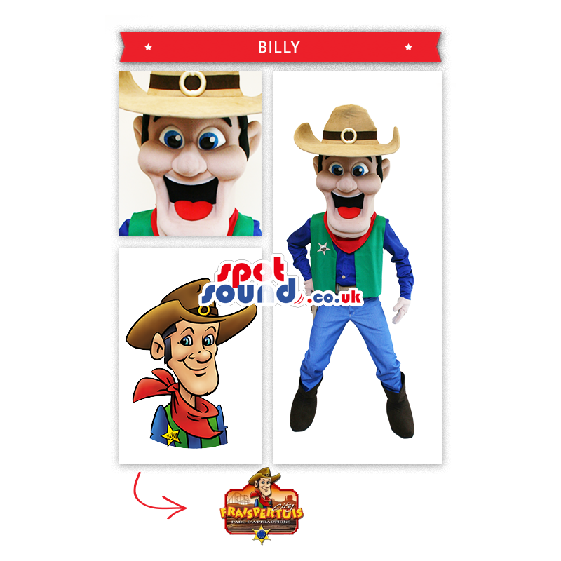 Cowboy Mascot With Big Smile And Hat - Custom Mascots