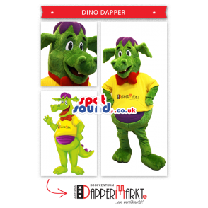 Green Dragon Plush Mascot Wearing A Yellow T-Shirt - Custom