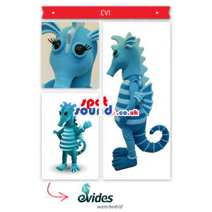 Blue Seahorse Mascot With A Curled Tail - Custom Mascots