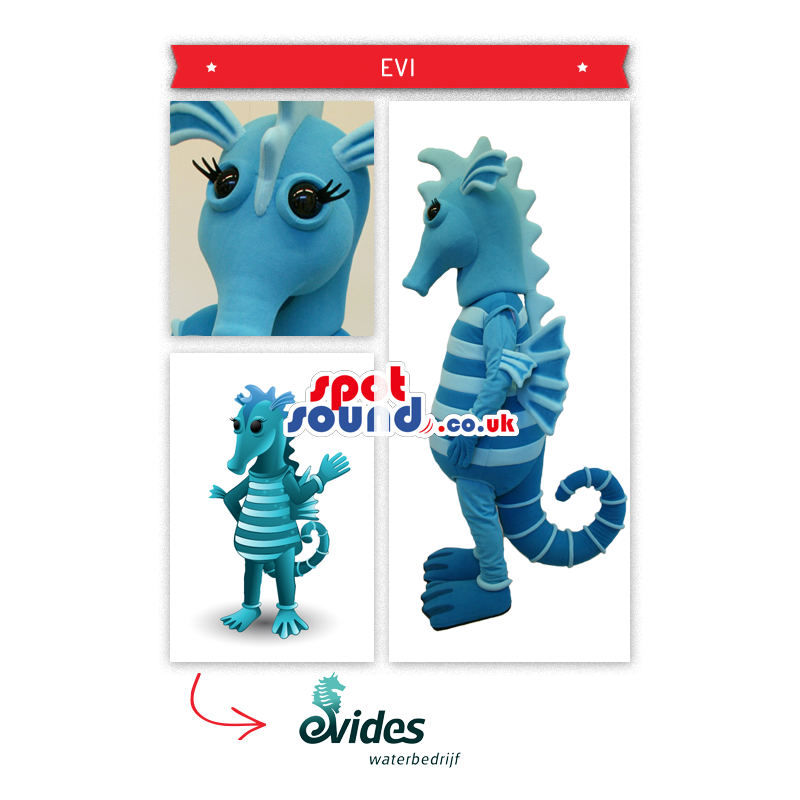 Blue Seahorse Mascot With A Curled Tail - Custom Mascots