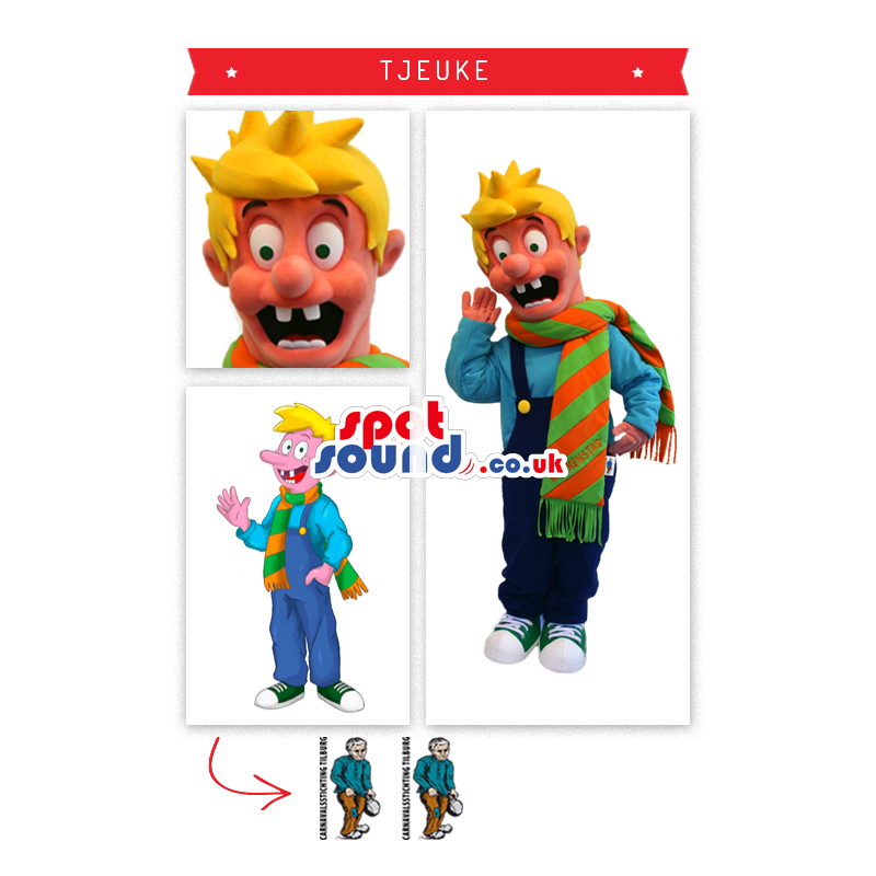 Blond Boy Mascot Wearing A Colourful Scarf - Custom Mascots