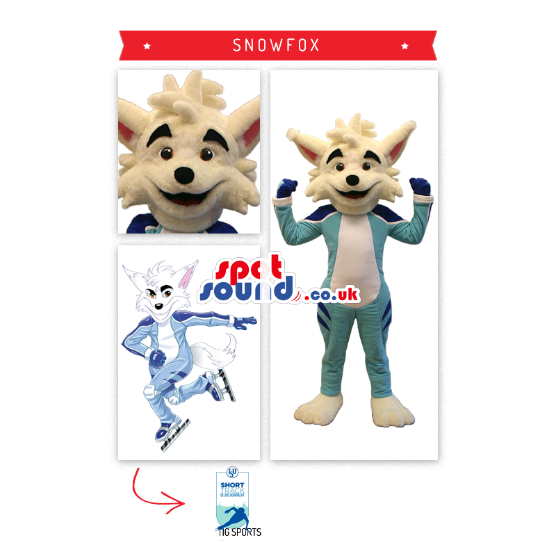 White Cat Mascot With Ice-Skating Gear - Custom Mascots