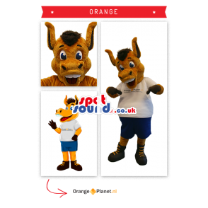 Brown Donkey Plush Mascot Wearing A White T-Shirt With Text -