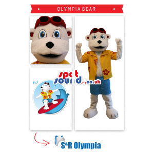 White Bear Plush Mascot Wearing Surfer Clothes - Custom Mascots