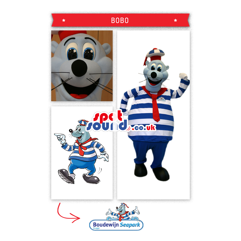 Grey Seal Mascot Wearing Sailor Clothes - Custom Mascots