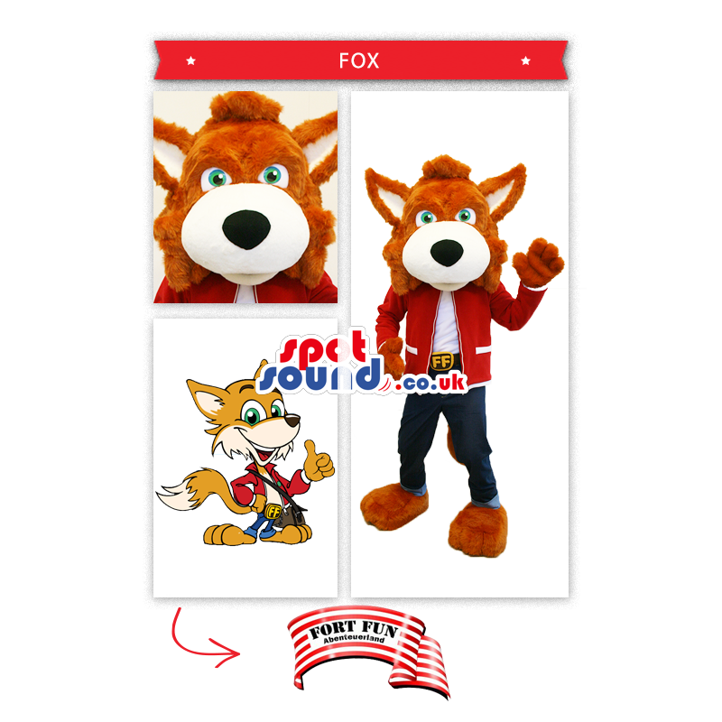 Brown Fox Plush Mascot Wearing Street Clothes And Belt - Custom