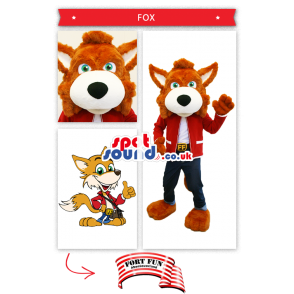 Brown Fox Plush Mascot Wearing Street Clothes And Belt - Custom