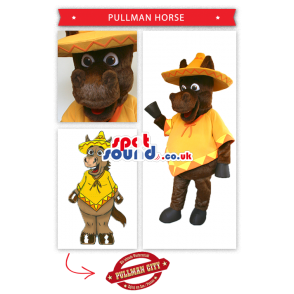 Brown Horse Mascot Wearing Mexican Poncho And Hat - Custom