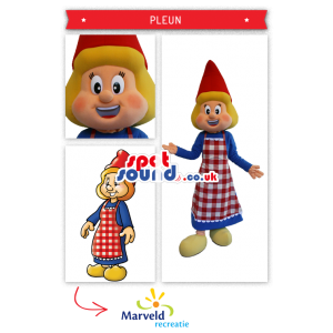Girl Dutch Gnome With Red Hat And Checked Apron - Custom Mascots