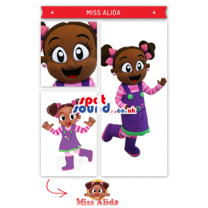 Girl Mascot With Pony Tails And Purple Dress - Custom Mascots