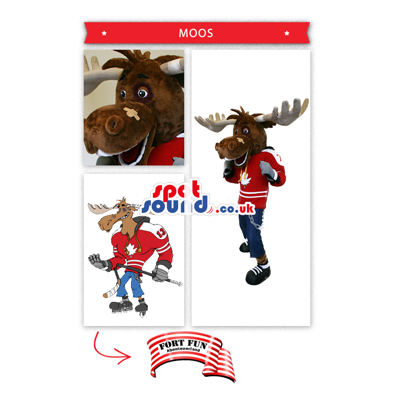 Moose Plush Mascot Wearing Ice-Hockey Gear - Custom Mascots