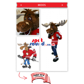 Moose Plush Mascot Wearing Ice-Hockey Gear - Custom Mascots