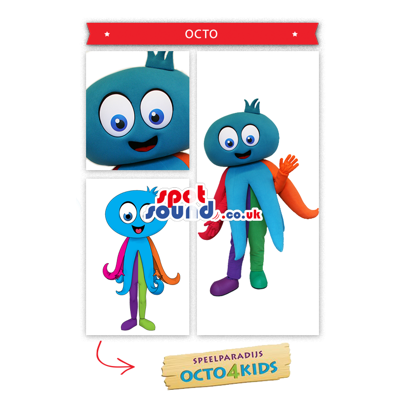 Blue Octopus Mascot With Colourful Legs - Custom Mascots