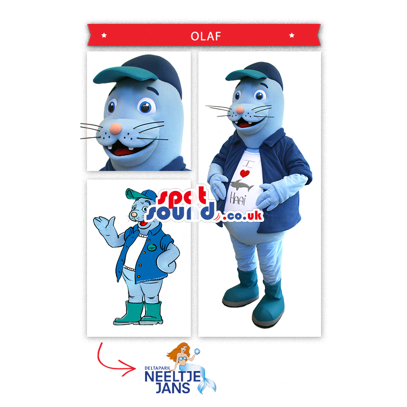 Blue Seal Mascot Wearing A Shirt And Wellingtons - Custom