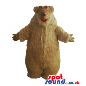 Light-brown long-haired smiling bear mascot - Custom Mascots