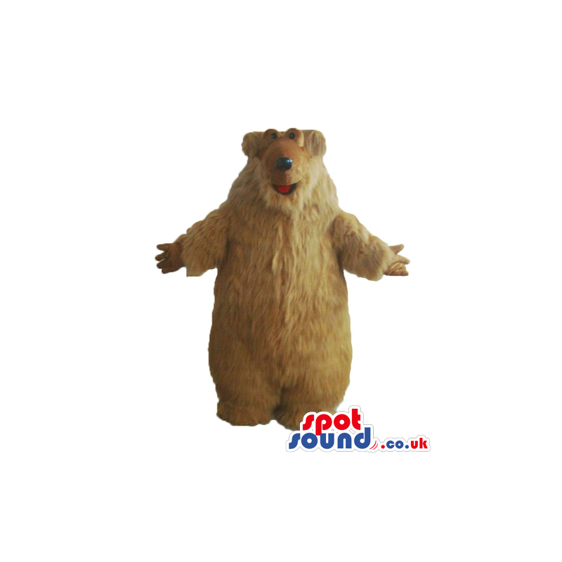 Light-brown long-haired smiling bear mascot - Custom Mascots