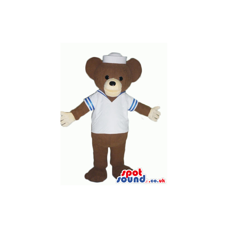 Chocolate brown teddy bear with light brown hands in white