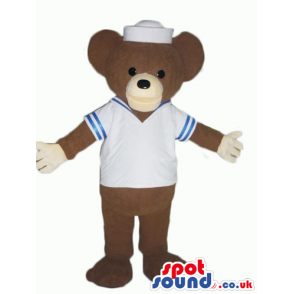 Chocolate brown teddy bear with light brown hands in white