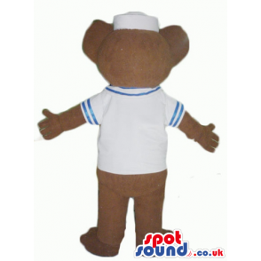 Chocolate brown teddy bear with light brown hands in white