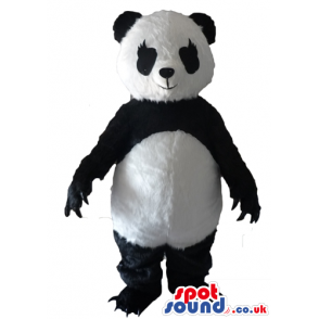 Traditional black and white panda bear mascot with long