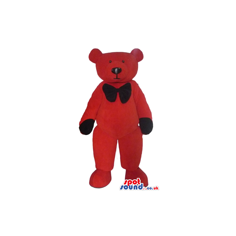 Red teddy bear with black hands and black bow tie - Custom