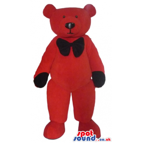 Red teddy bear with black hands and black bow tie - Custom