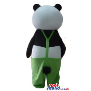 Smiling panda bear mascot dressed in green trousers - Custom