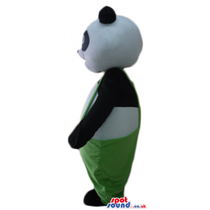 Smiling panda bear mascot dressed in green trousers - Custom